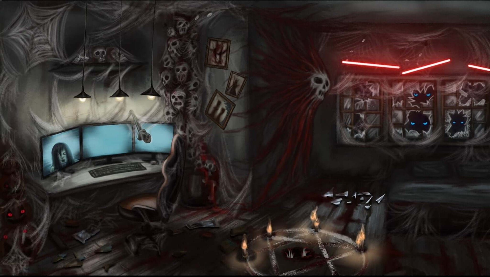 Animated Stream Screen Overlays Haunted PC Room - Overlay - Stream K-Arts