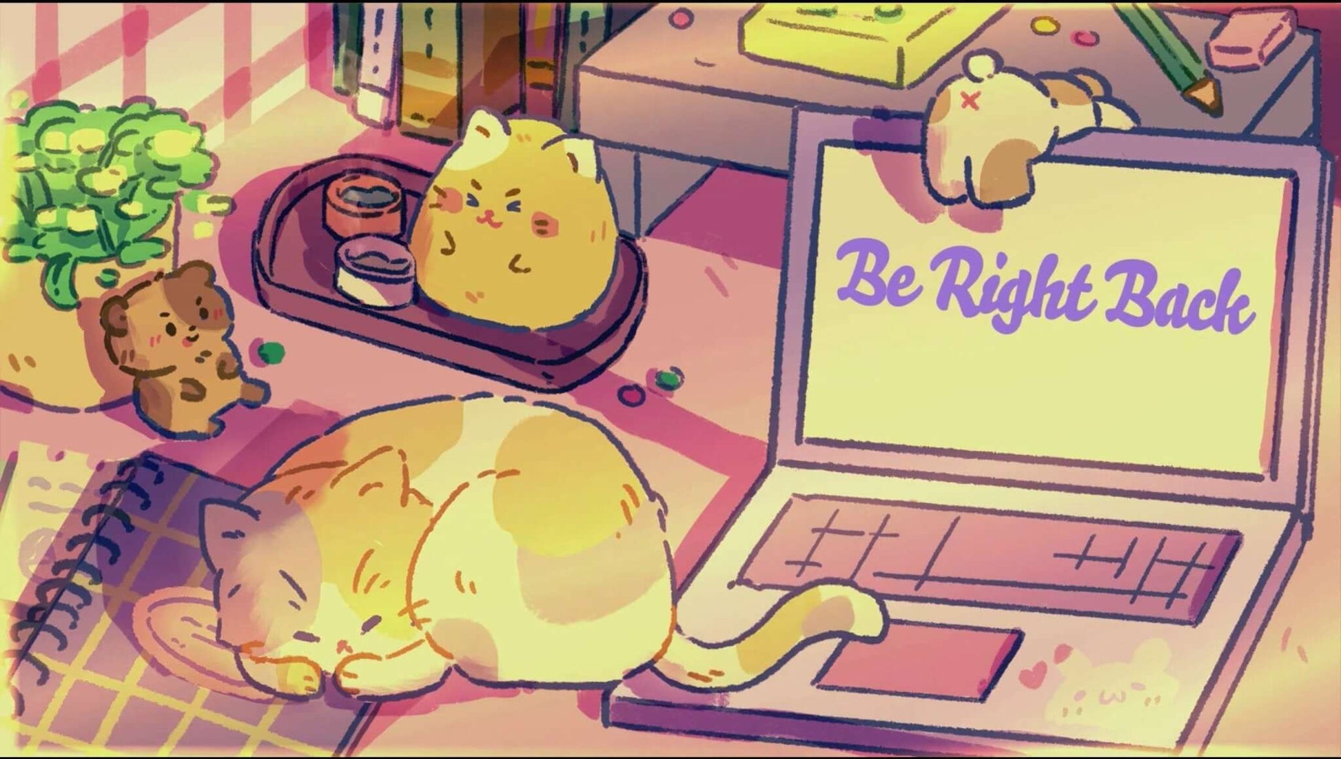 Animated Stream Screen Overlays Lofi Sleeping Cat on PC Desk - Overlay - Stream K-Arts