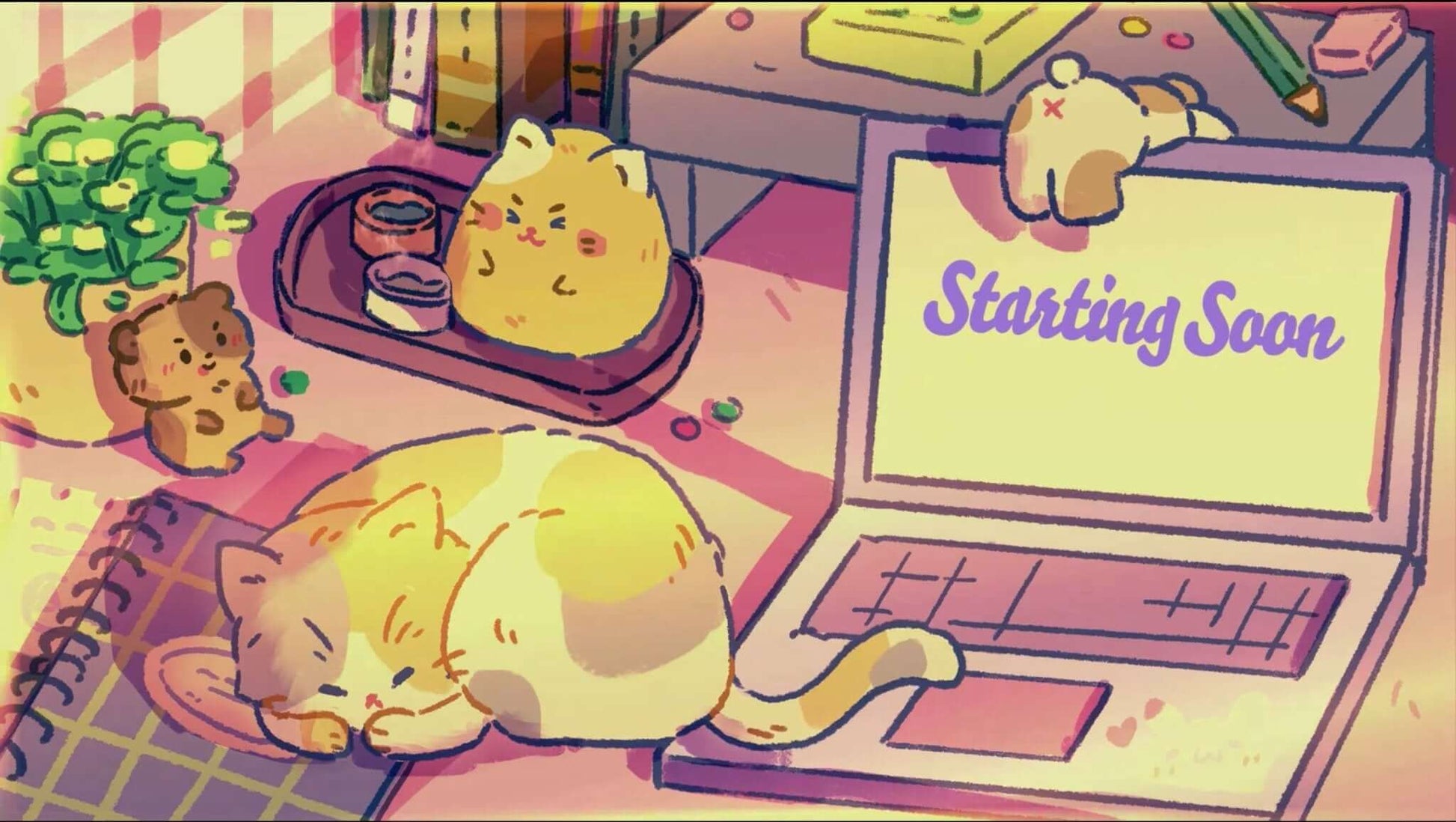 Animated Stream Screen Overlays Lofi Sleeping Cat on PC Desk - Overlay - Stream K-Arts