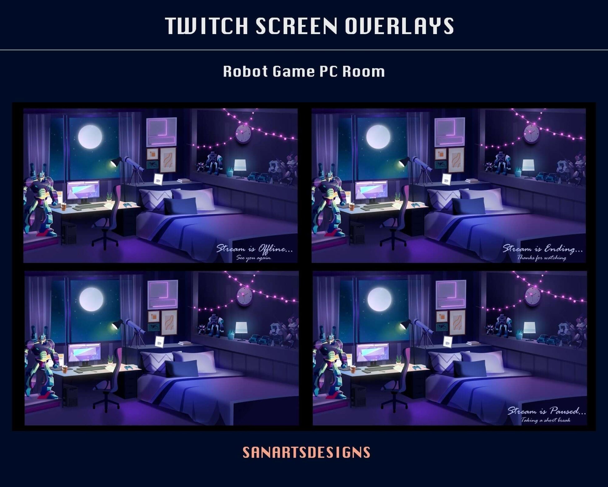 Animated Stream Screens Robot Game Room - Overlay - Stream K-Arts