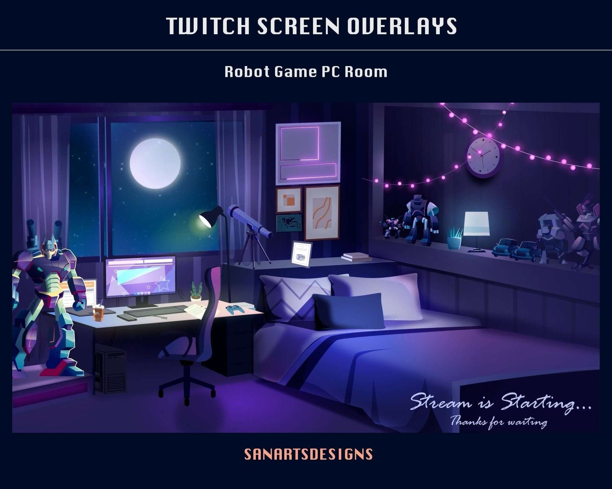 Animated Stream Screens Robot Game Room - Overlay - Stream K-Arts