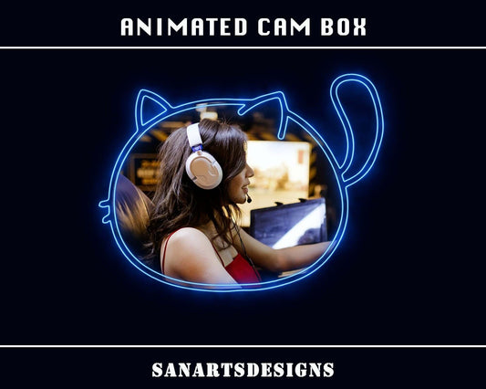 Animated Twitch Camera Frames Neon Cat - Cambox - Stream K-Arts
