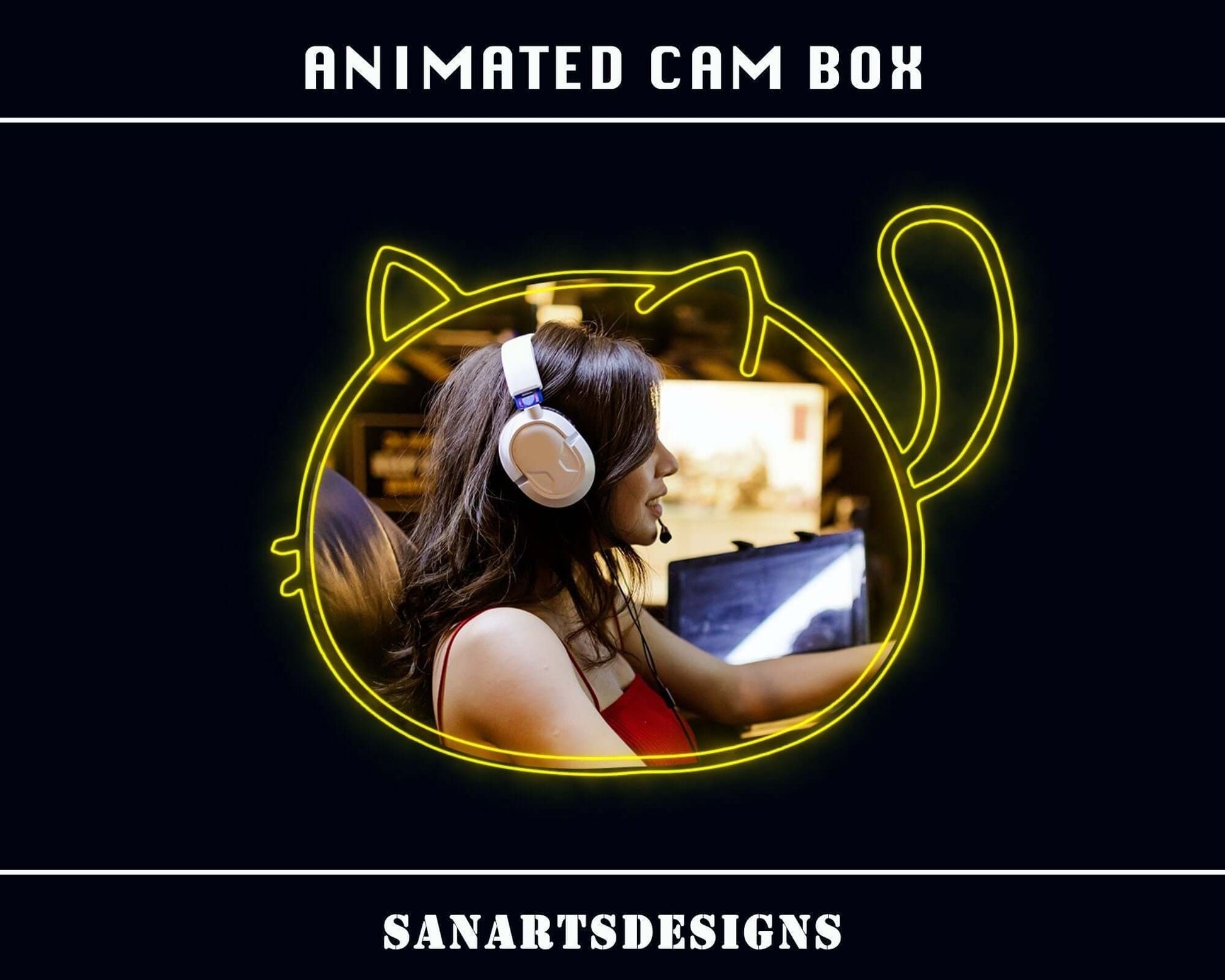 Animated Twitch Camera Frames Neon Cat - Cambox - Stream K-Arts
