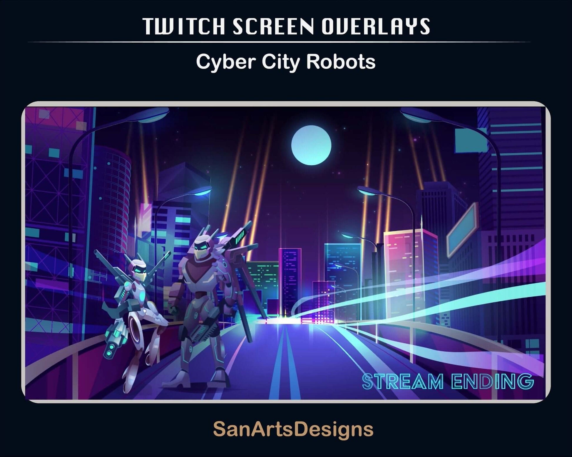 Animated Twitch Overlays Cyber City Robots - Overlay - Stream K-Arts