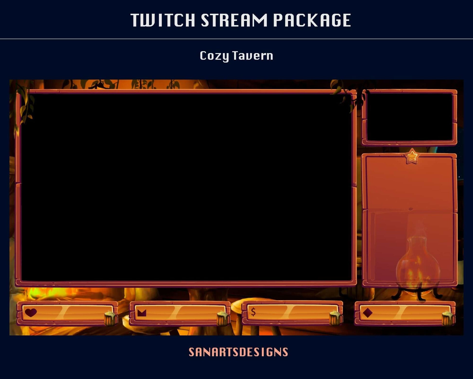 Animated Twitch Overlays Package Cozy Tavern - Package - Stream K-Arts