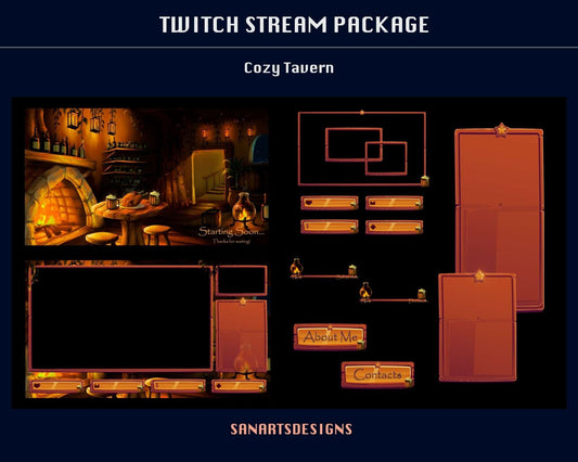 Animated Twitch Overlays Package Cozy Tavern - Package - Stream K-Arts