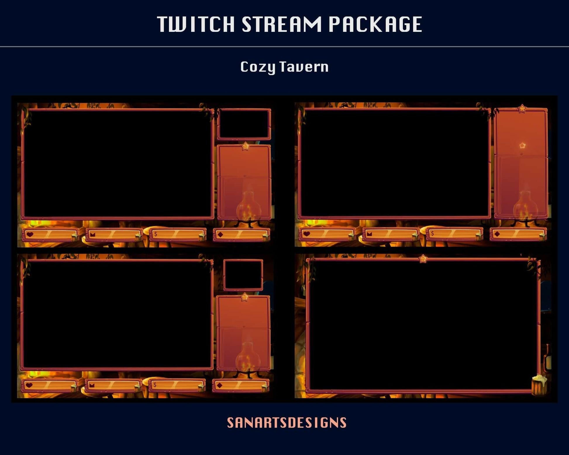 Animated Twitch Overlays Package Cozy Tavern - Package - Stream K-Arts