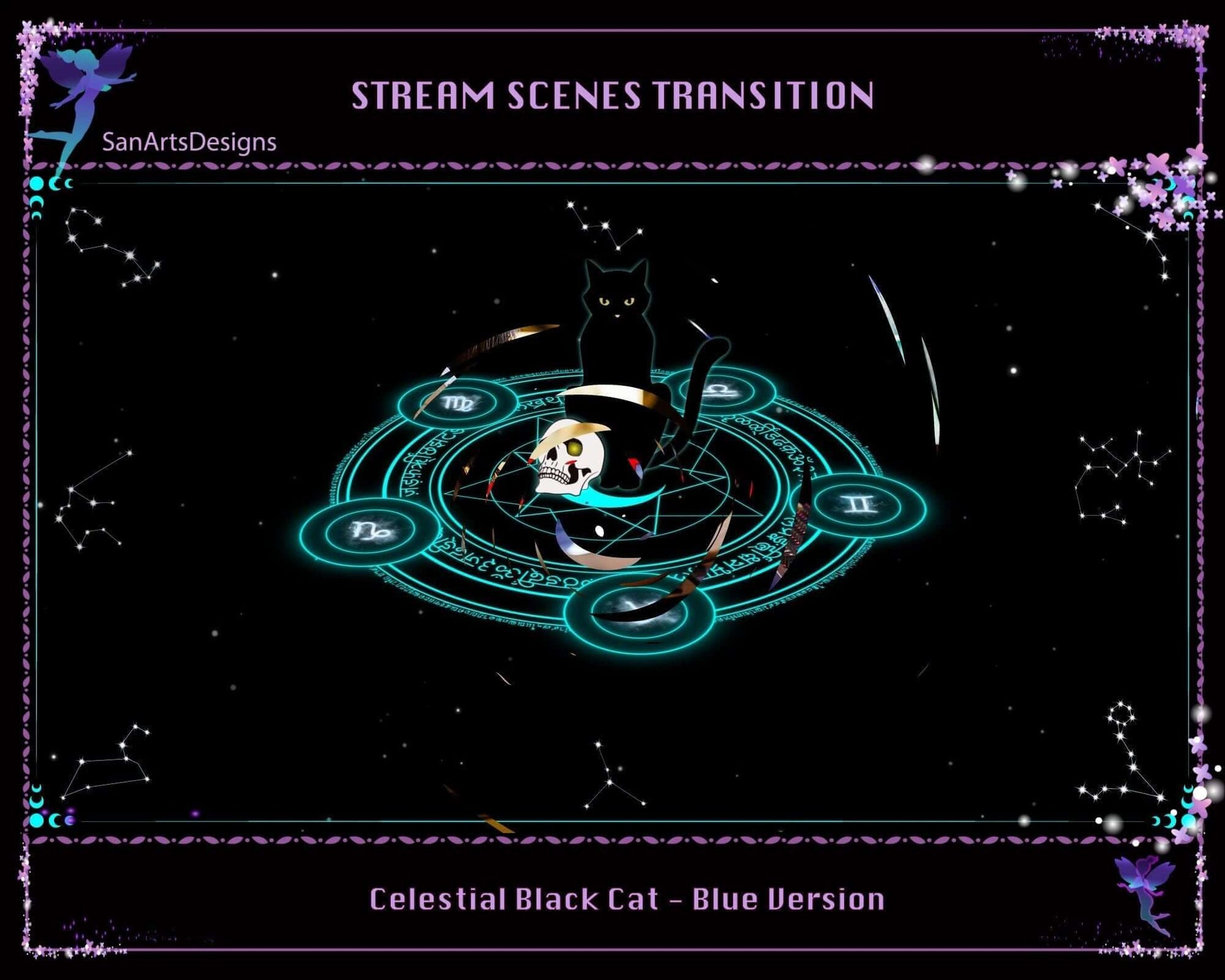 Blue Celestial Black Cat Stream Scene Transition - Transition - Stream K-Arts