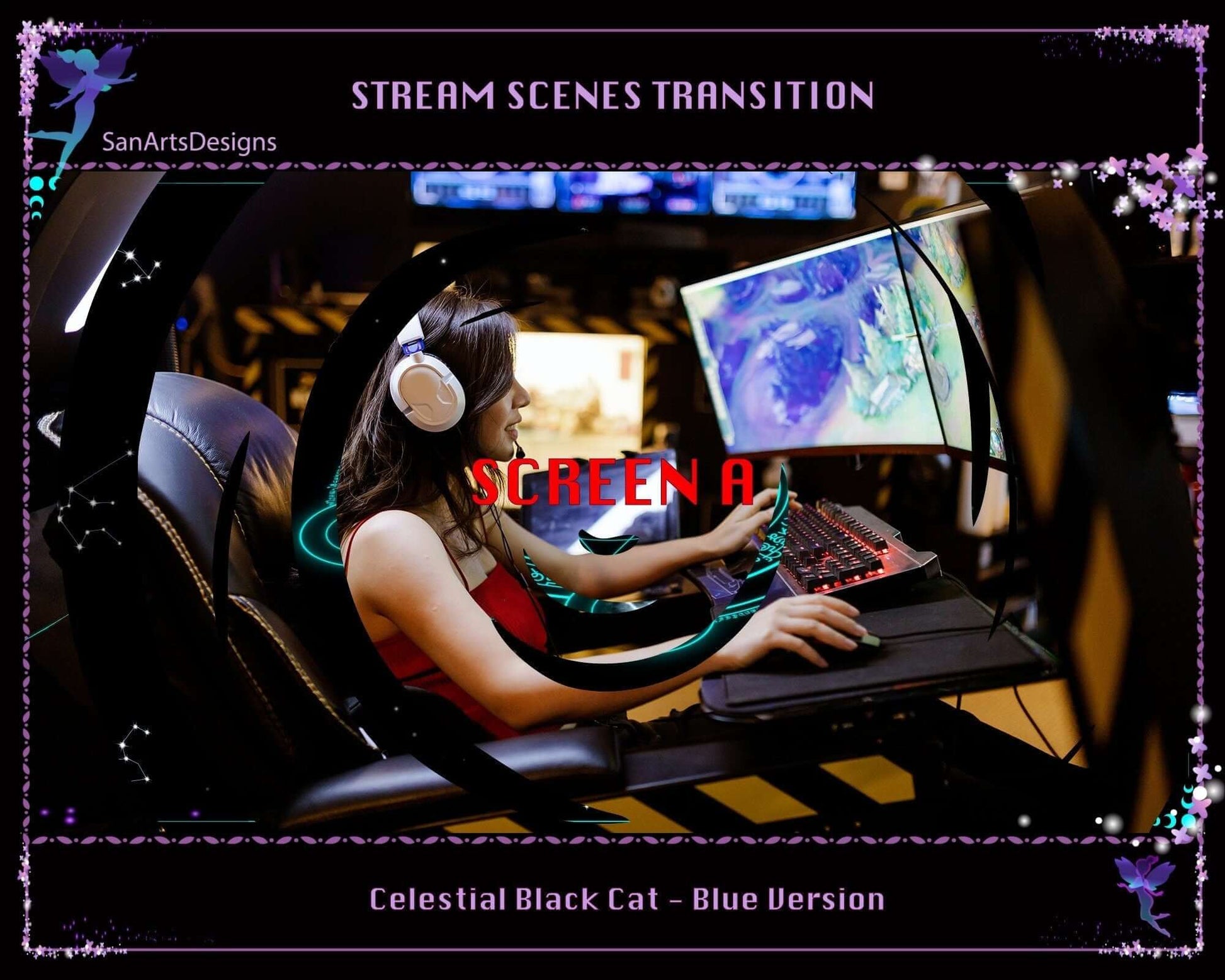 Blue Celestial Black Cat Stream Scene Transition - Transition - Stream K-Arts