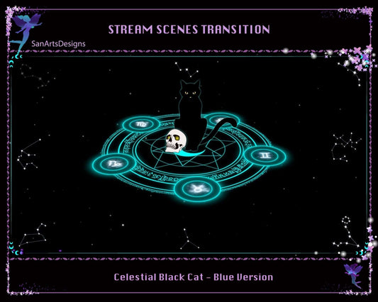 Blue Celestial Black Cat Stream Scene Transition - Transition - Stream K-Arts