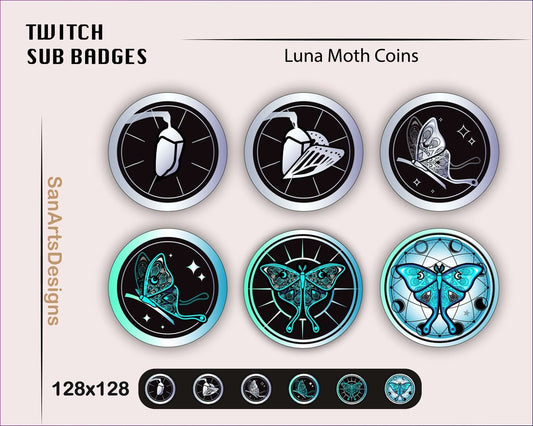 Blue Luna Moth Coin Twitch Sub Badges - Badges - Stream K-Arts