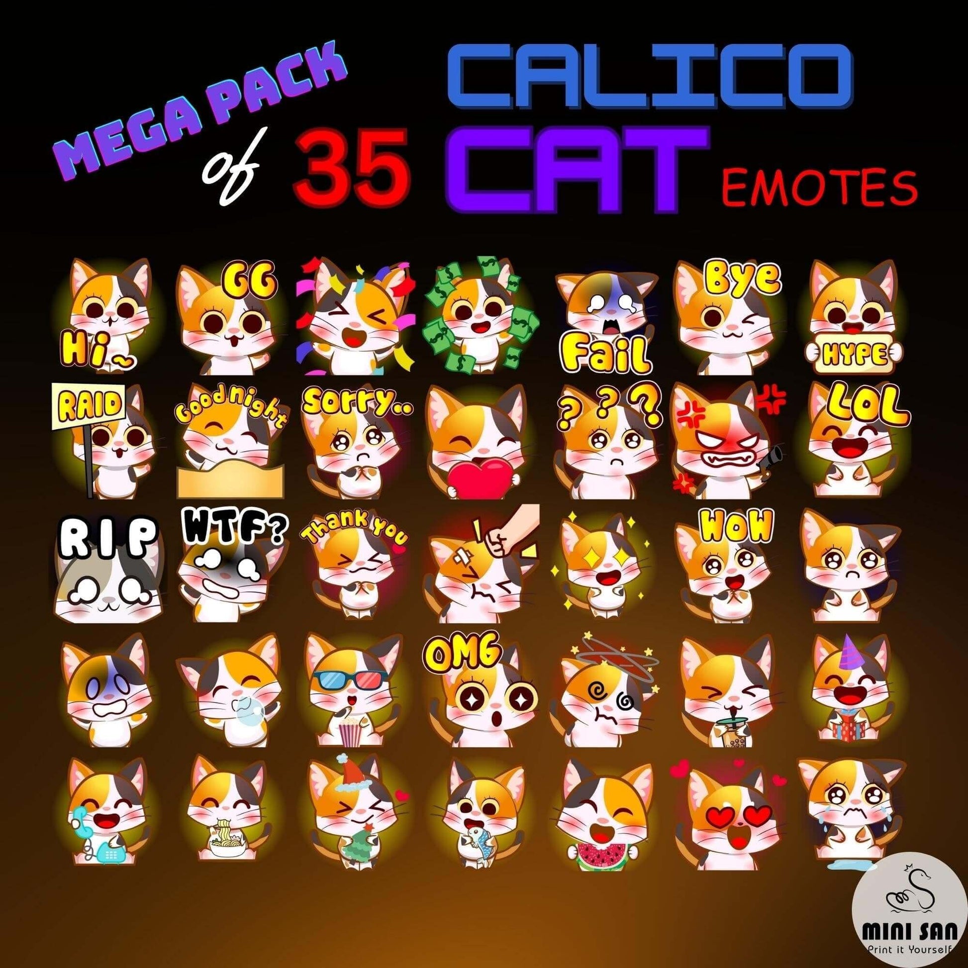 Calico Cat Emotes Pack - Static Emotes - Stream K-Arts