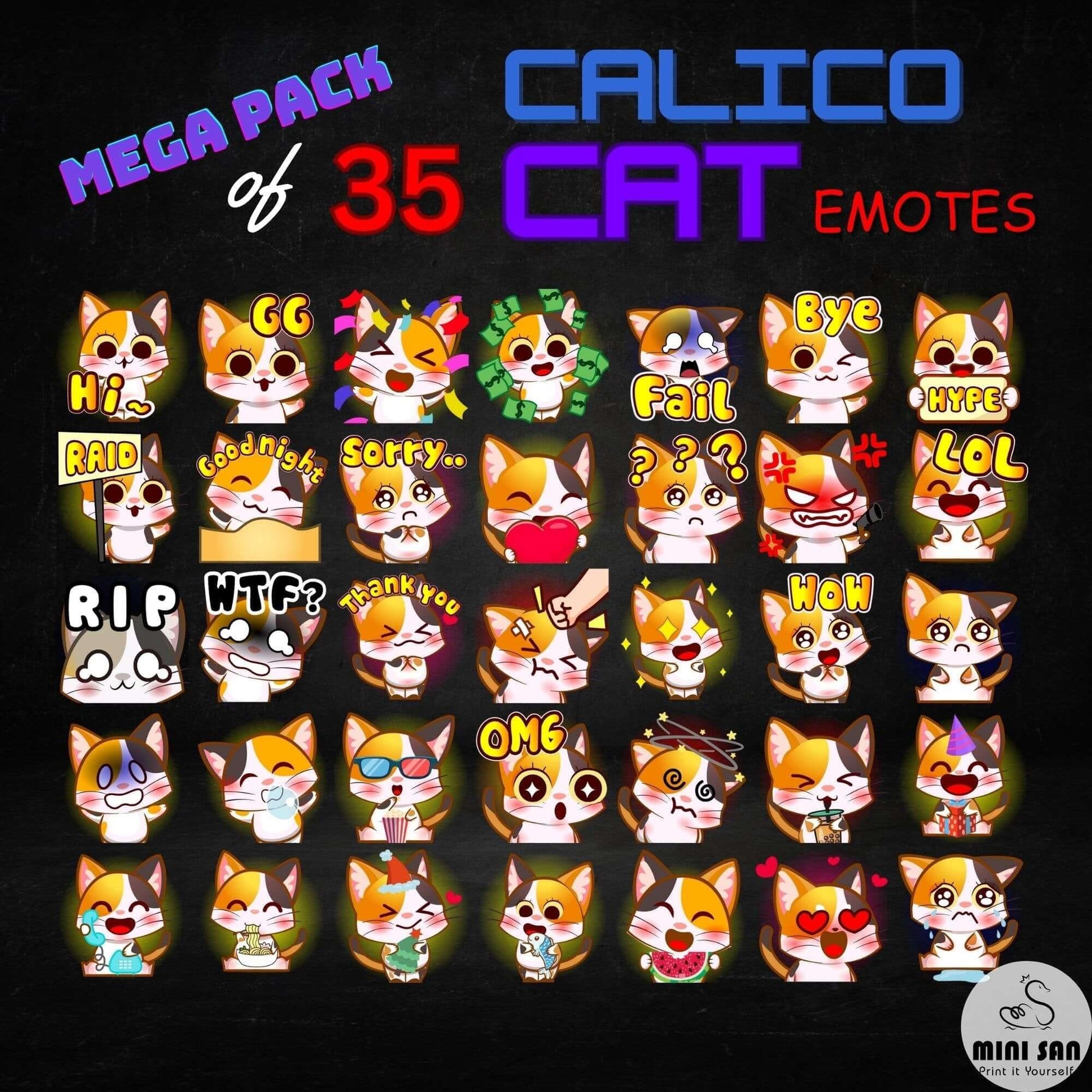 Calico Cat Emotes Pack - Static Emotes - Stream K-Arts