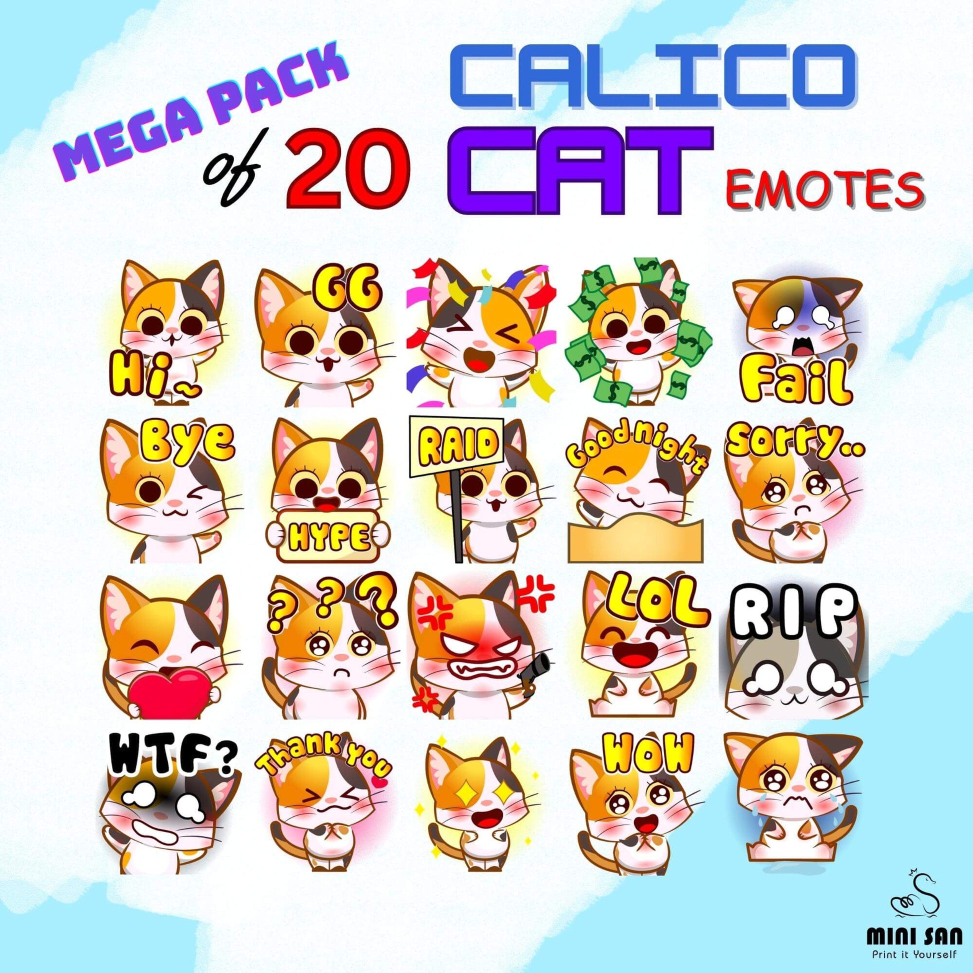 Calico Cat Emotes Pack - Static Emotes - Stream K-Arts