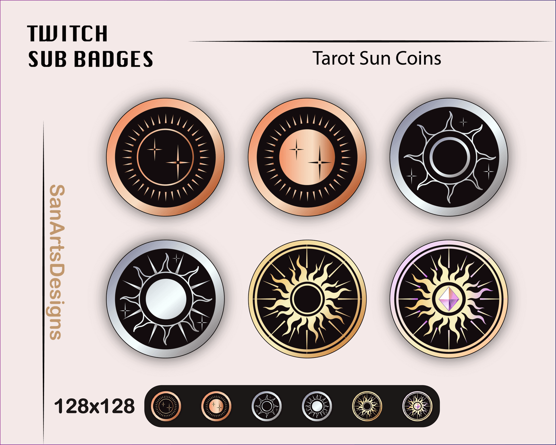 Celestial Tarot Moon and Sun Twitch Sub Badges - Badges - Stream K-Arts