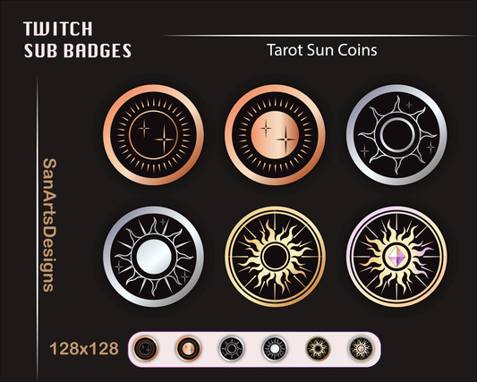 Celestial Tarot Moon and Sun Twitch Sub Badges - Badges - Stream K-Arts