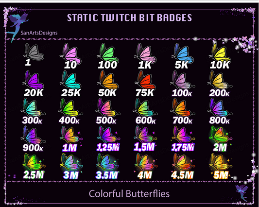 Colorful Butterfly Twitch Bit Badges - BitBadges - Stream K-Arts