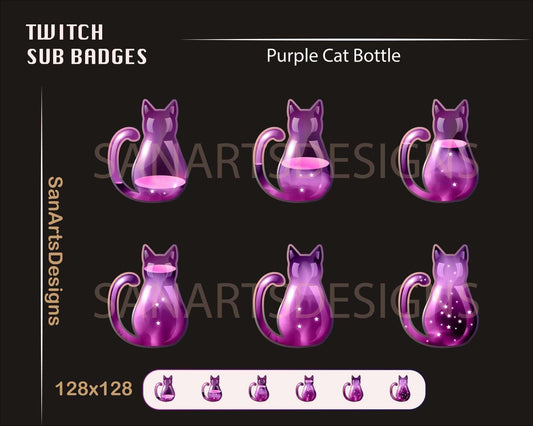 Crystal Cat Bottle Twitch Sub Badges - Badges - Stream K-Arts