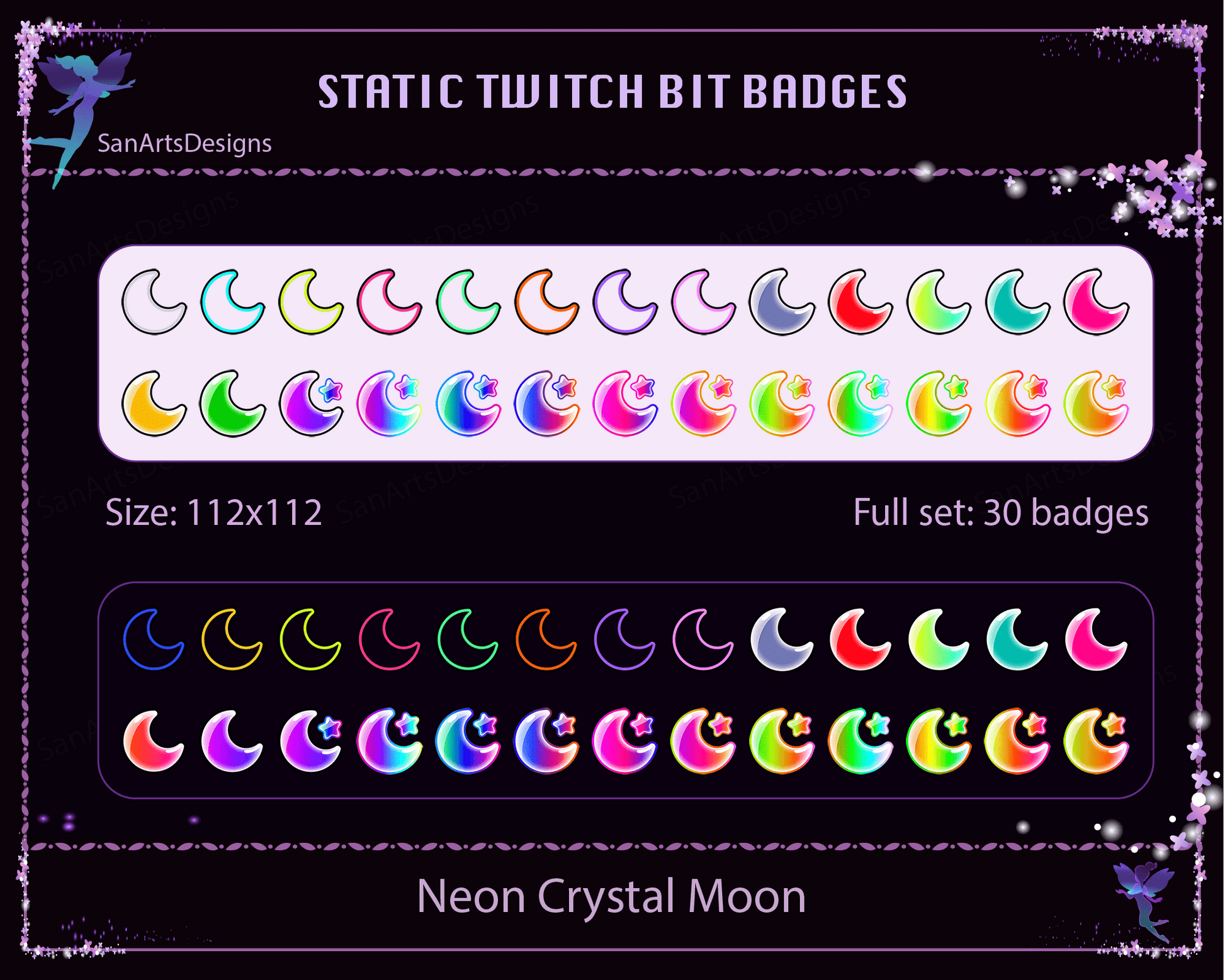 Crystal Moon Twitch Bit Badges - BitBadges - Stream K-Arts