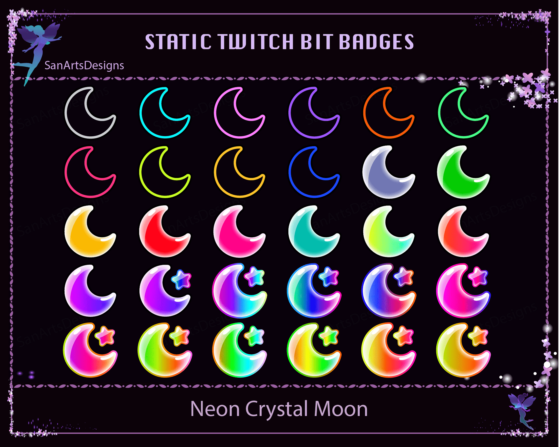 Crystal Moon Twitch Bit Badges - BitBadges - Stream K-Arts
