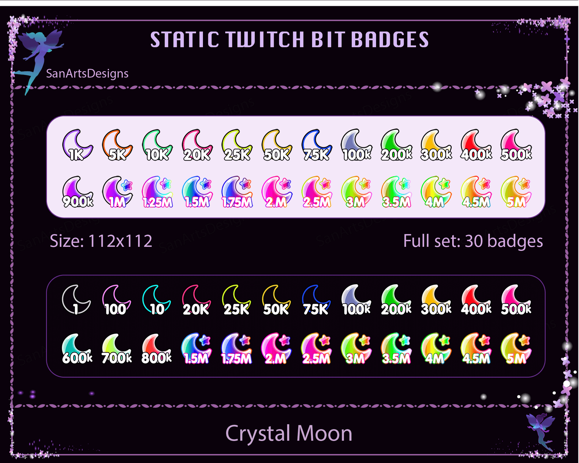 Crystal Moon Twitch Bit Badges - BitBadges - Stream K-Arts