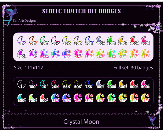 Crystal Moon Twitch Bit Badges - BitBadges - Stream K-Arts