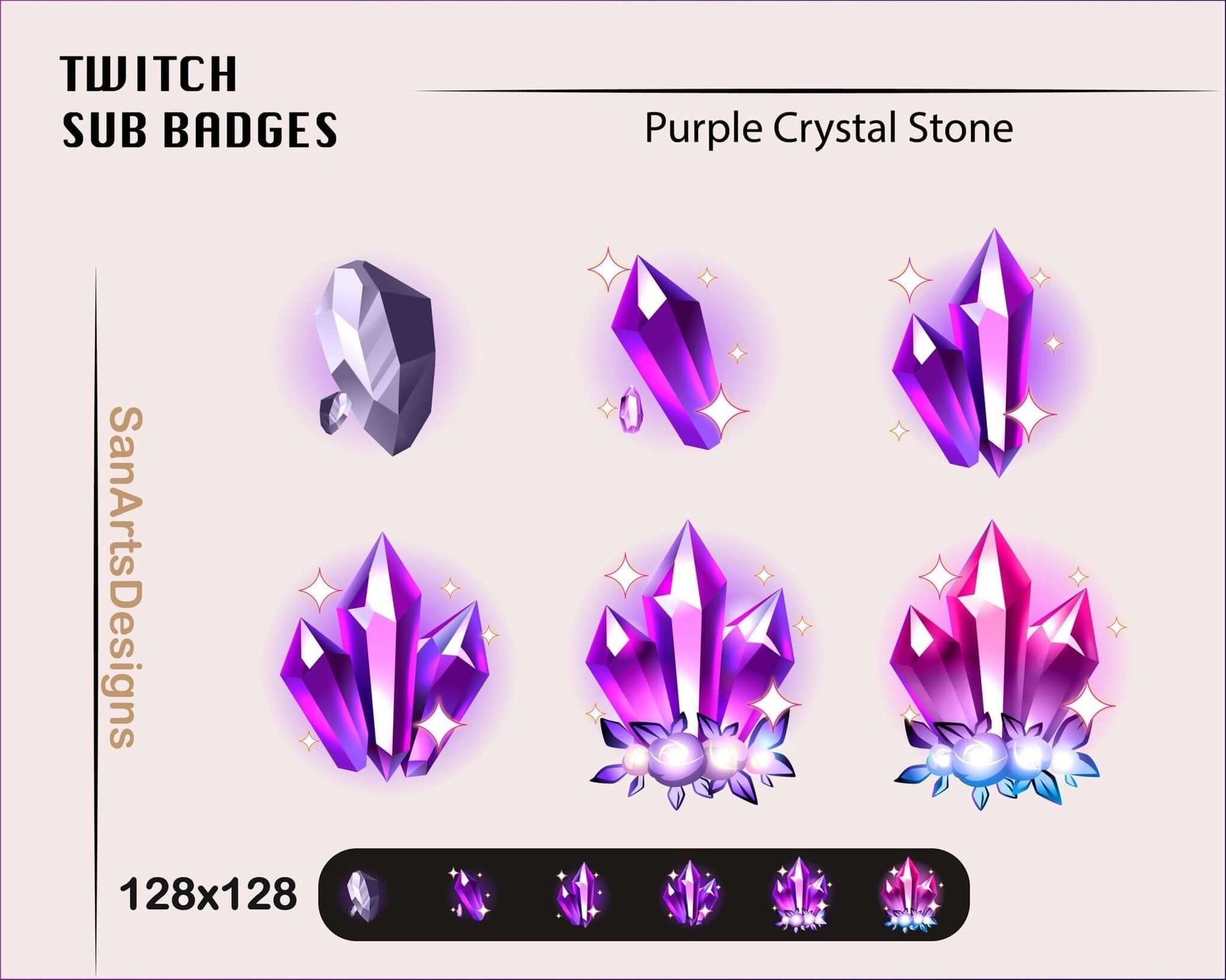 Crystal Stone Twitch Sub Badges - Badges - Stream K-Arts
