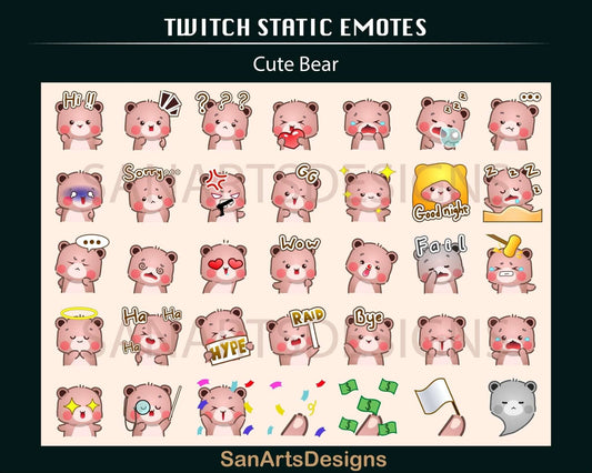 Cute Bear Twitch Emotes - Emotes - Stream K-Arts