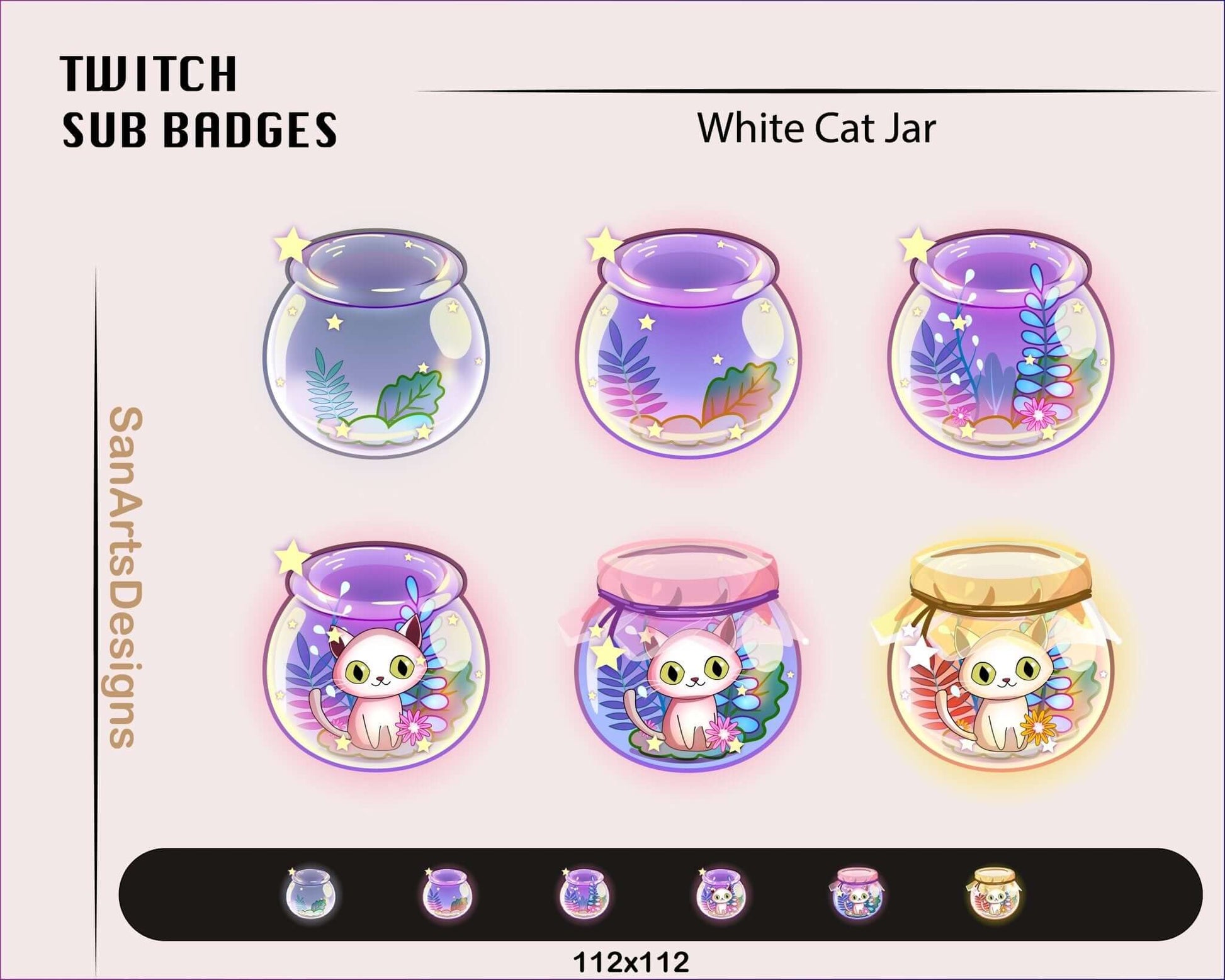 Cute Black and White Cat in Celestial Jar Twitch Sub Badges - Badges - Stream K-Arts