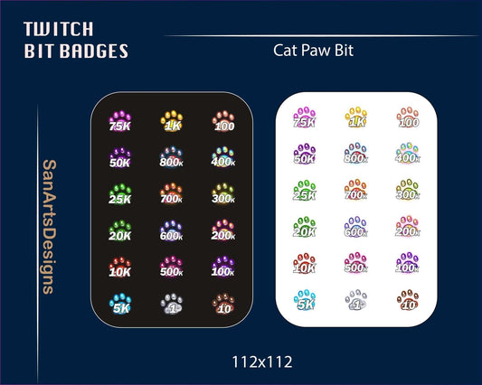 Cute Cat Paw Twitch Bit Badges - BitBadges - Stream K-Arts