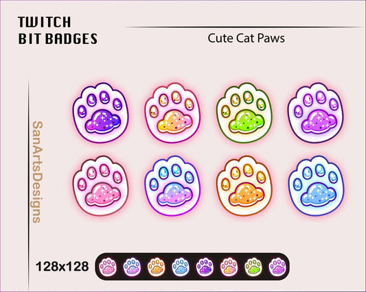 Cute Cat Paws Twitch Sub Bit Badges - BitBadges - Stream K-Arts