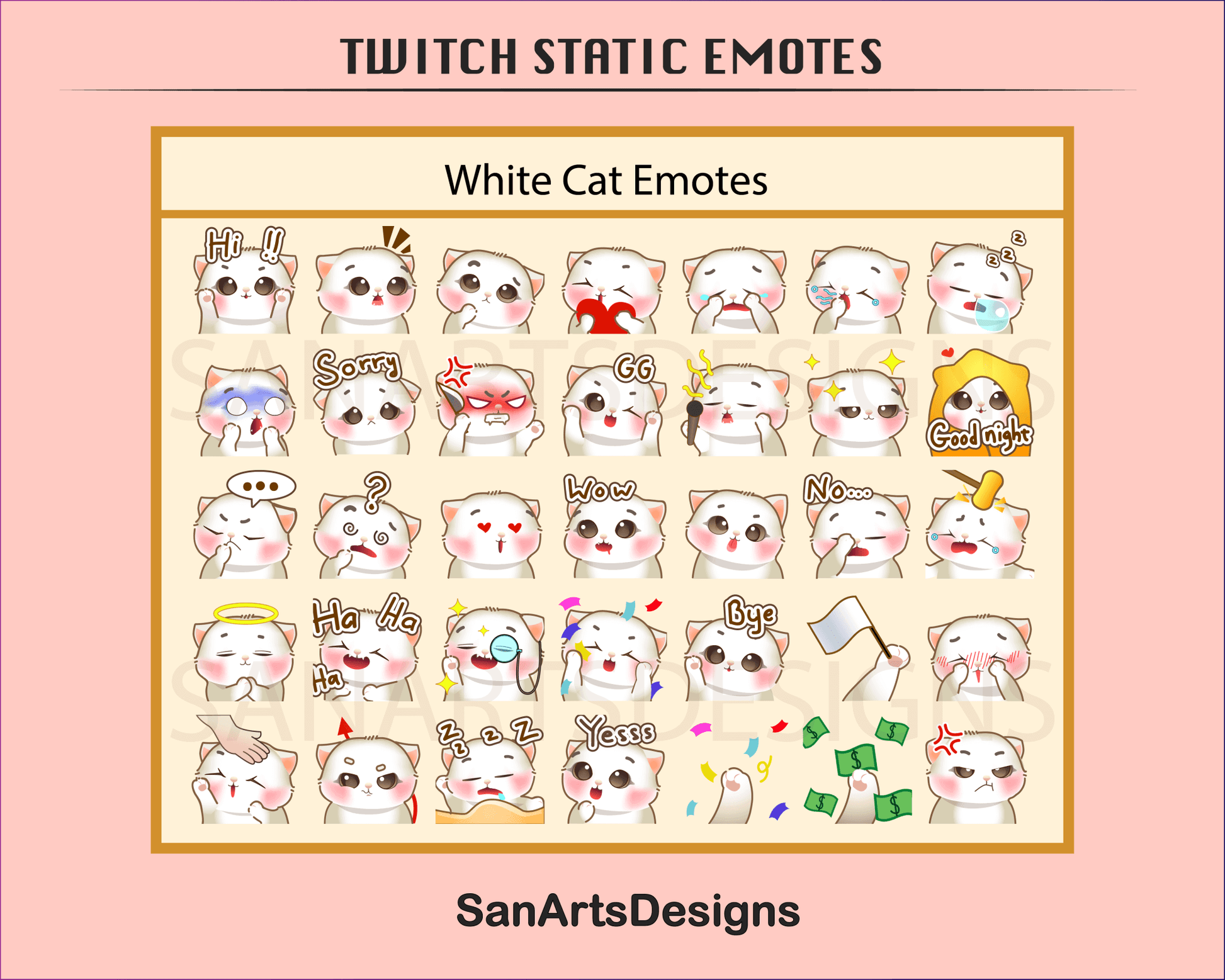 Cute Cat Twitch Emotes for Chatting - Static Emotes - Stream K-Arts