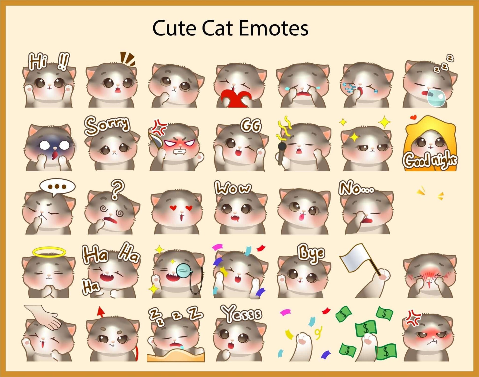 Cute Cat Twitch Emotes for Chatting - Static Emotes - Stream K-Arts
