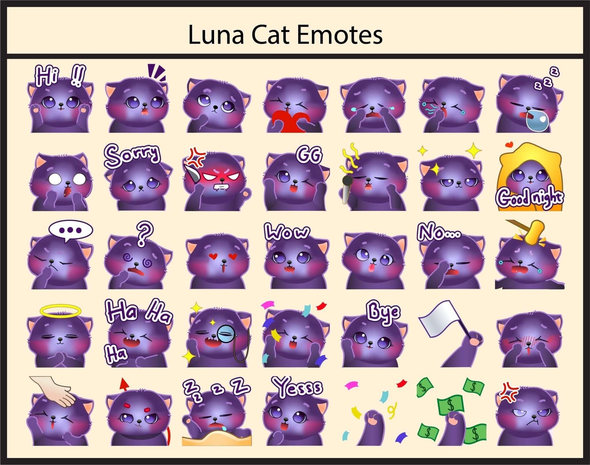 Cute Cat Twitch Emotes for Chatting - Static Emotes - Stream K-Arts