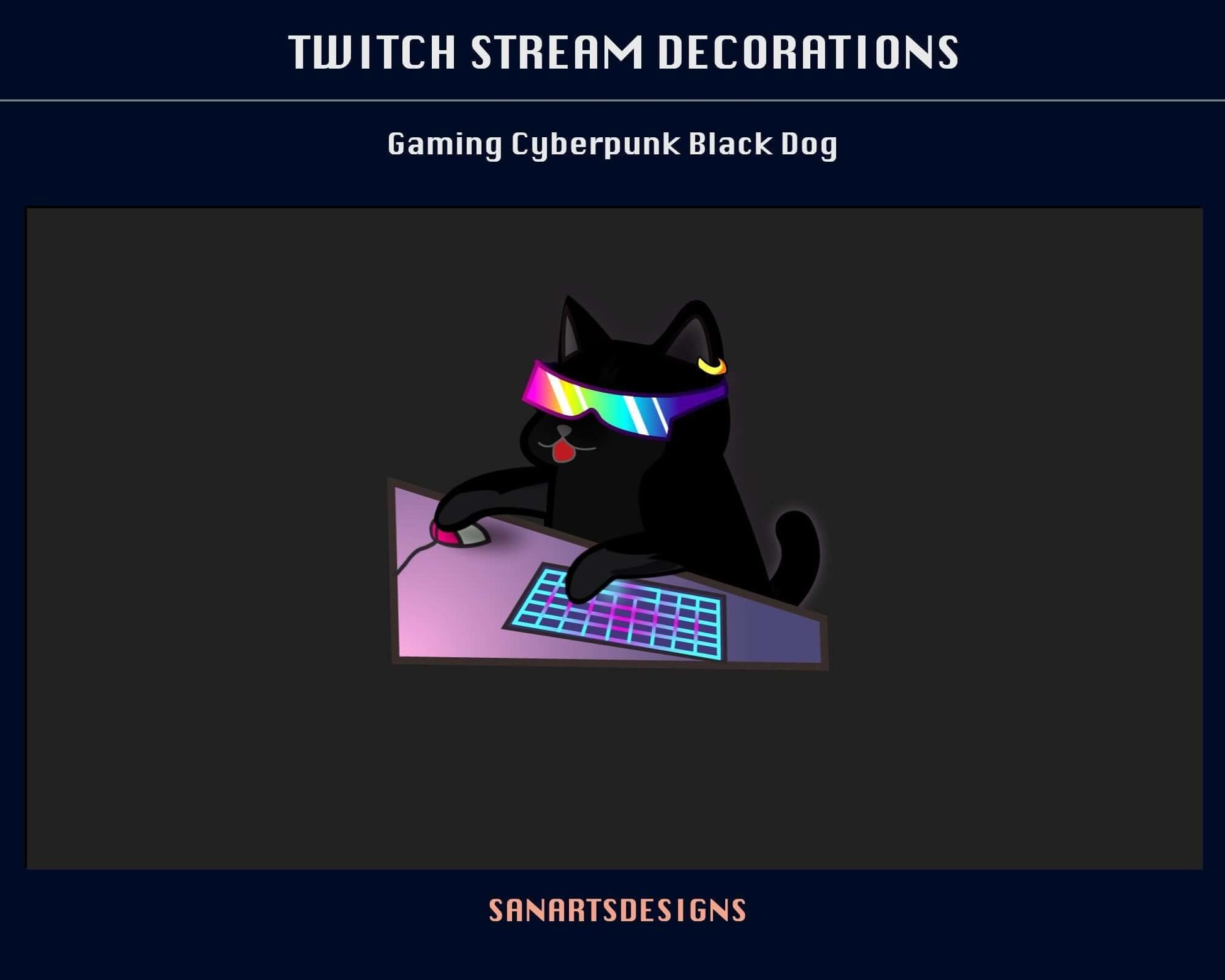 Cute Gaming Cyber BLACK Dog Animated Stream Decorations - Decorations - Stream K-Arts