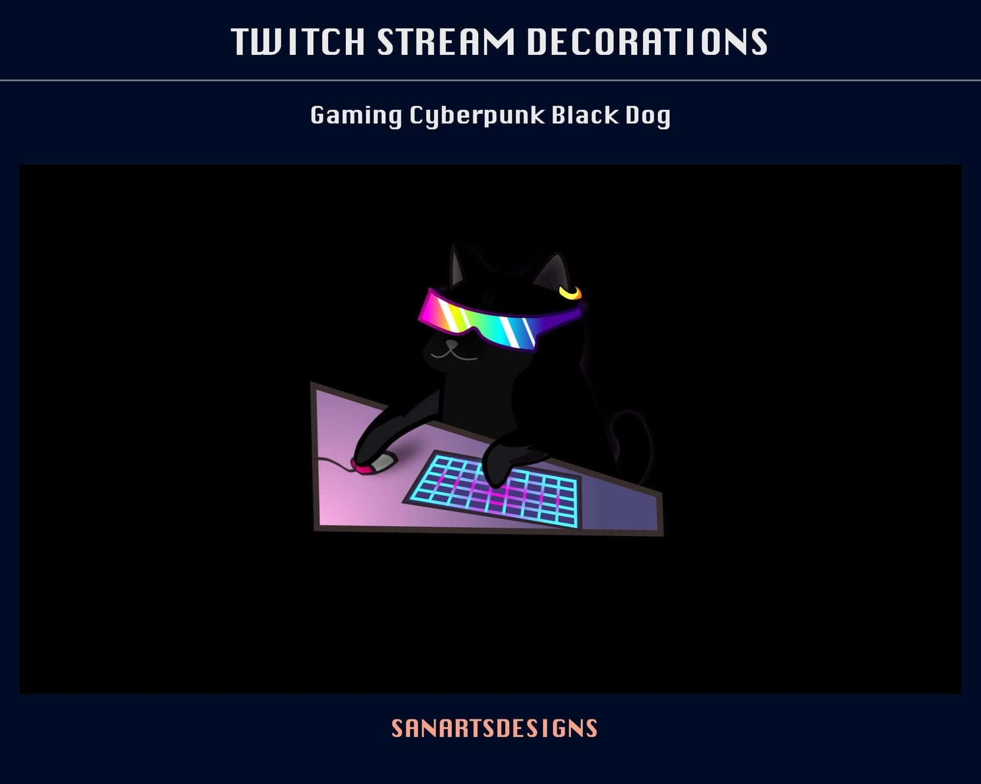 Cute Gaming Cyber BLACK Dog Animated Stream Decorations - Decorations - Stream K-Arts