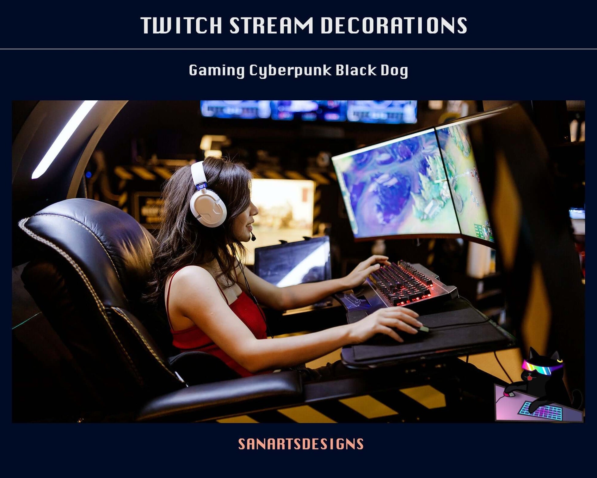 Cute Gaming Cyber BLACK Dog Animated Stream Decorations - Decorations - Stream K-Arts