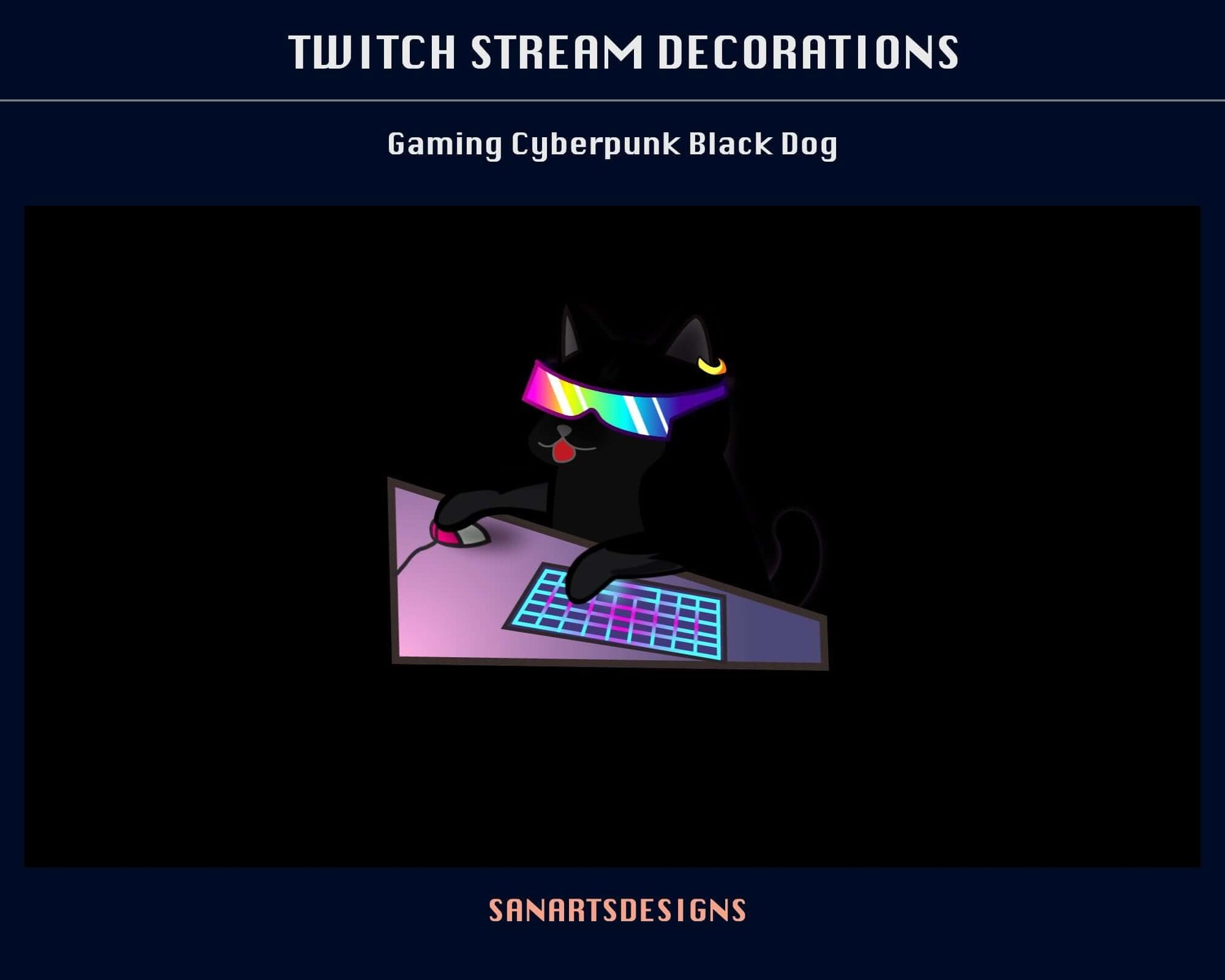 Cute Gaming Cyber BLACK Dog Animated Stream Decorations - Decorations - Stream K-Arts
