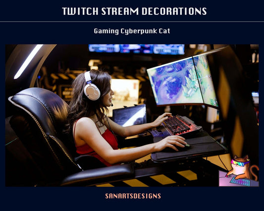 Cute Gaming Cyber Cat Animated Stream Decorations - Decorations - Stream K-Arts