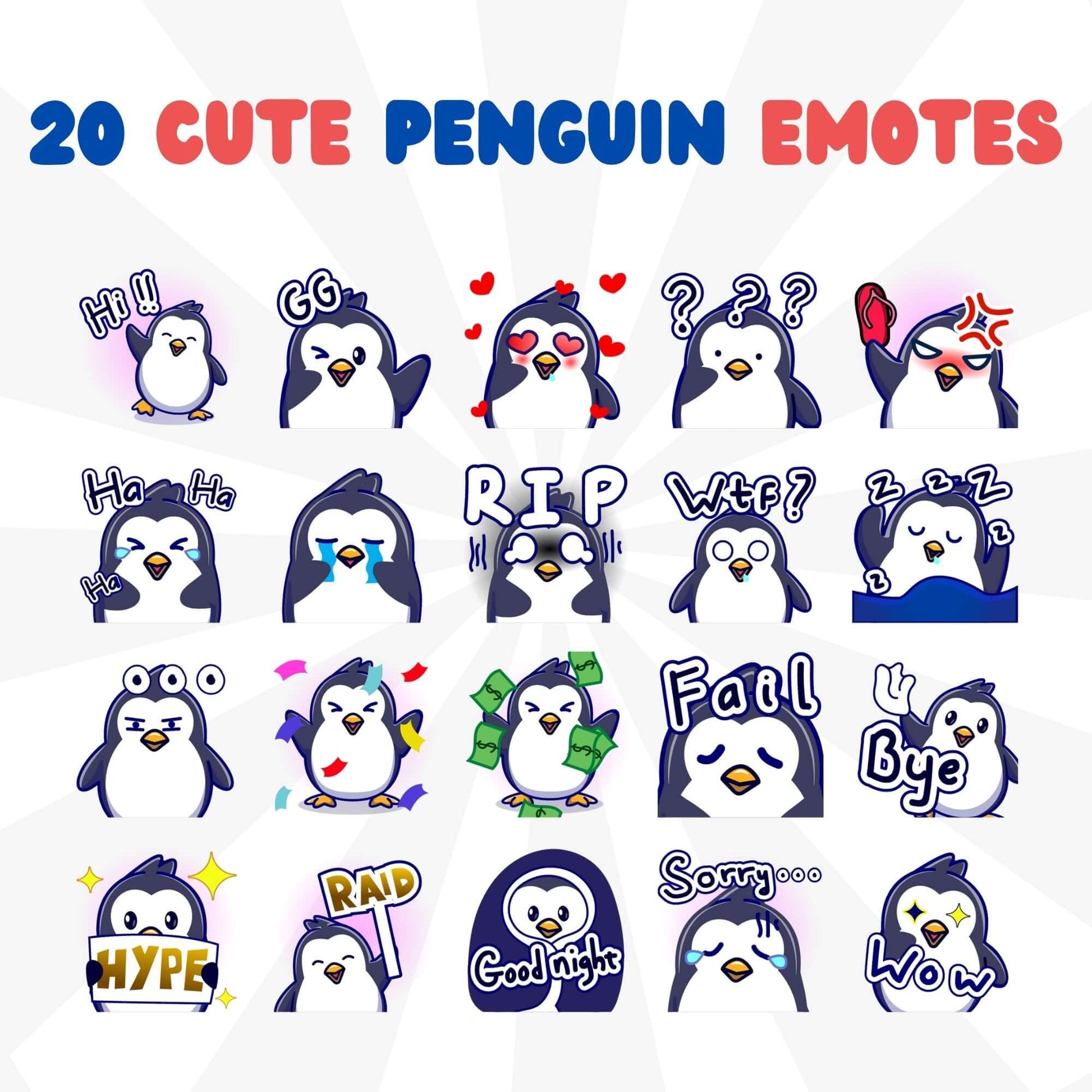 Cute Penguin Emotes Pack - Static Emotes - Stream K-Arts