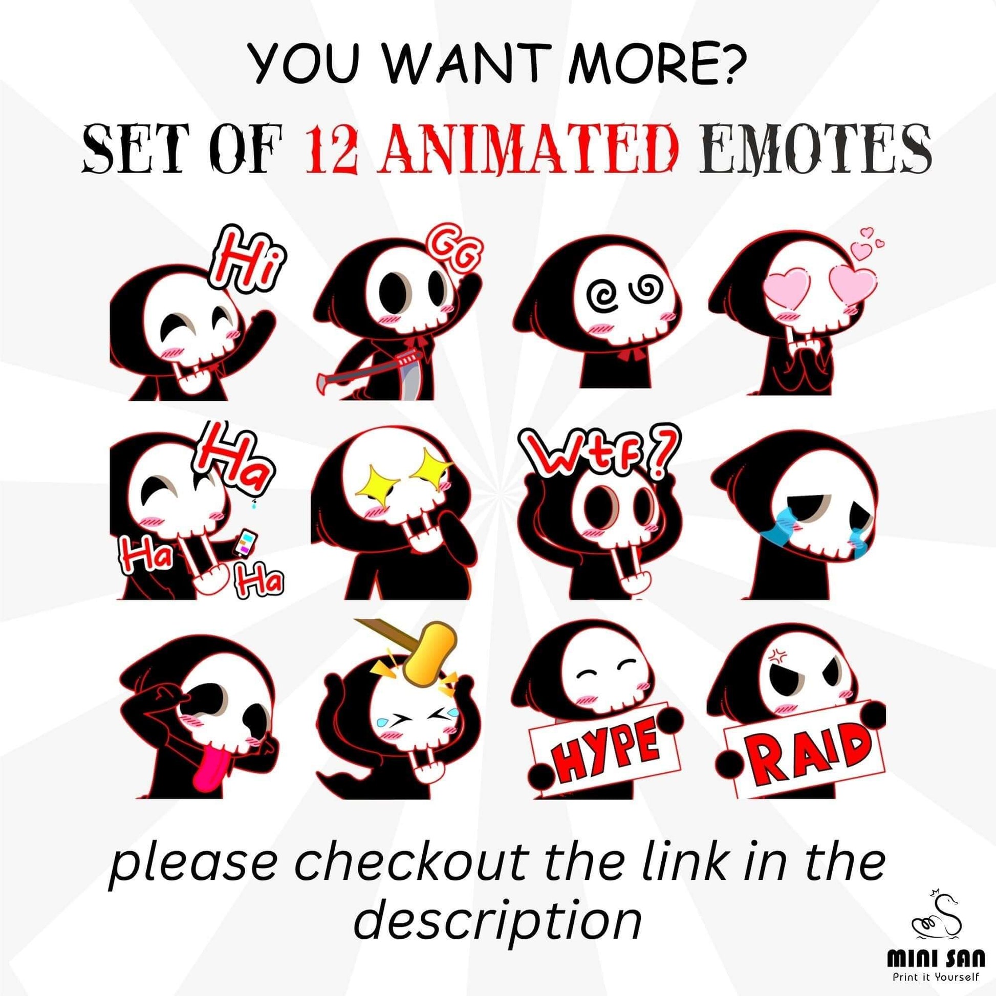 Cute Reaper Emotes Pack - Static Emotes - Stream K-Arts