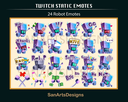 Cute Robot Twitch Emotes set 24 - Emotes - Stream K-Arts
