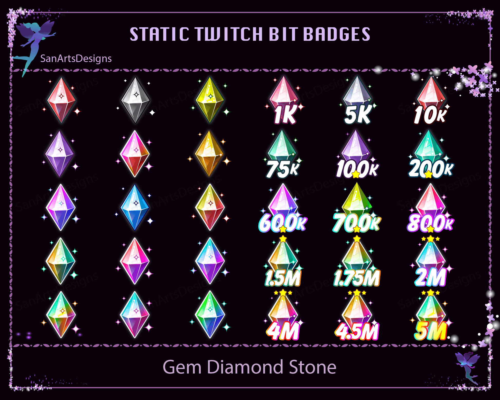 Diamond Gem Stone Twitch Bit Badges - BitBadges - Stream K-Arts