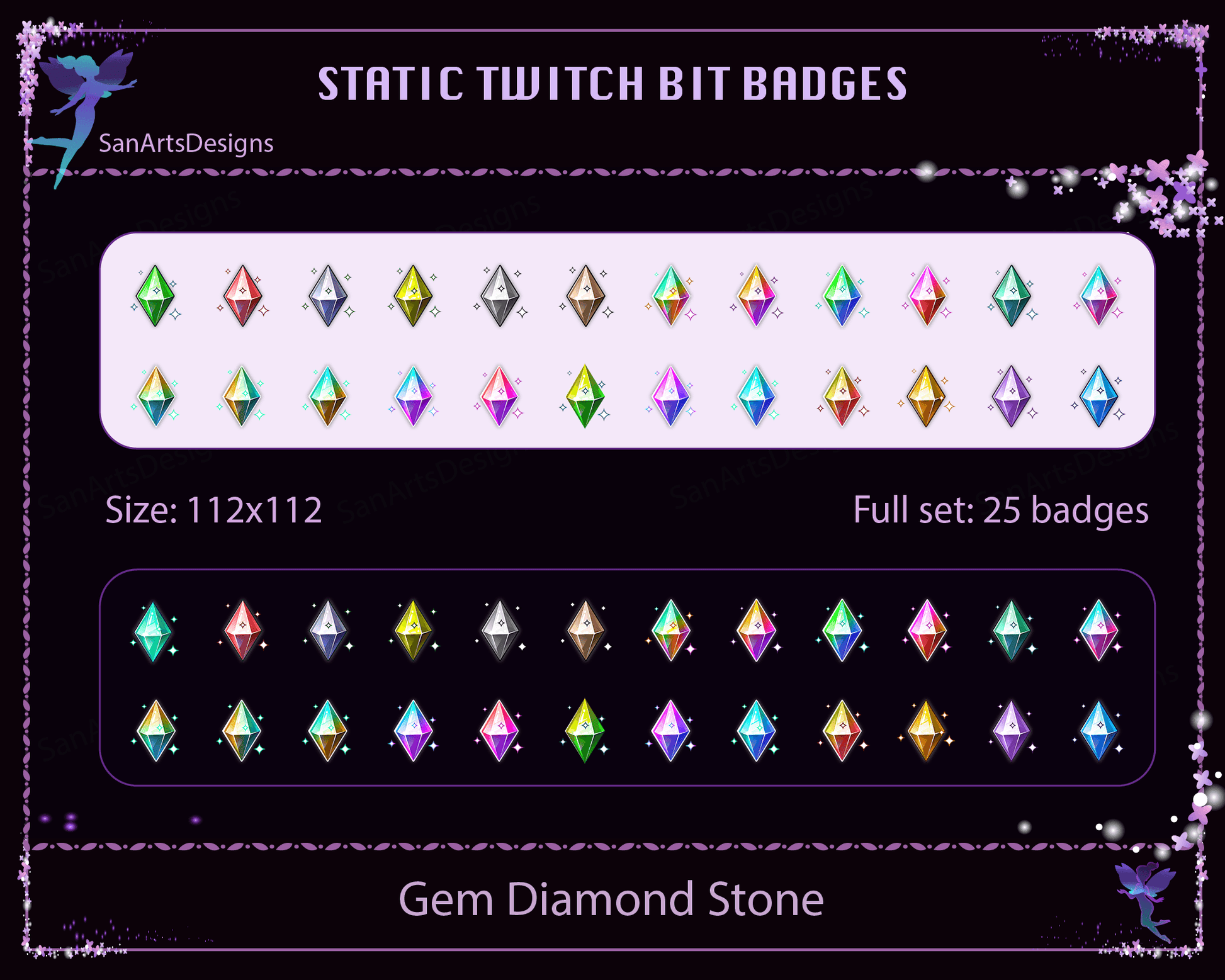 Diamond Gem Stone Twitch Bit Badges - BitBadges - Stream K-Arts