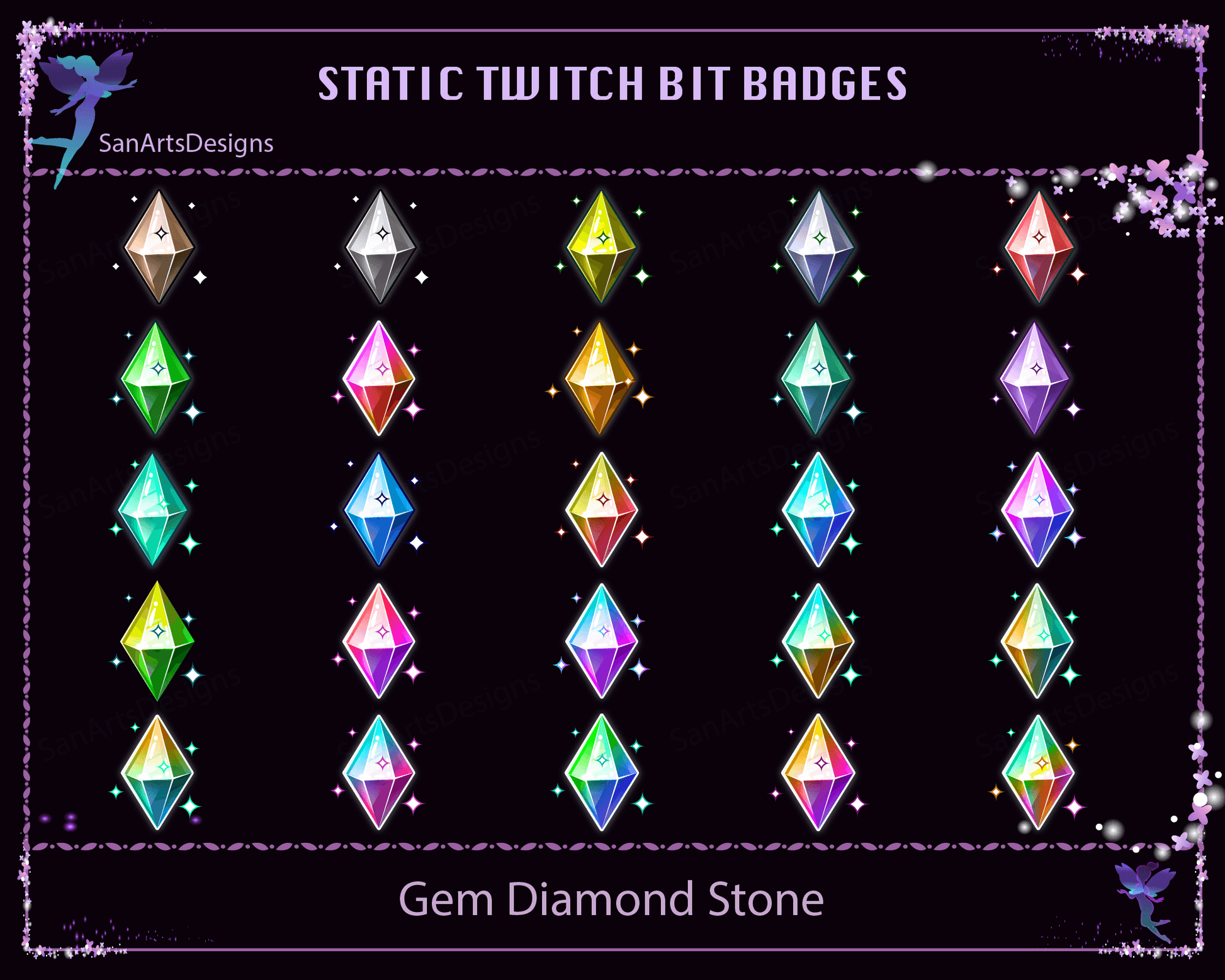 Diamond Gem Stone Twitch Bit Badges - BitBadges - Stream K-Arts