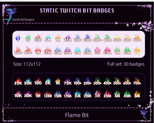 Flame Twitch Bit Badges - BitBadges - Stream K-Arts