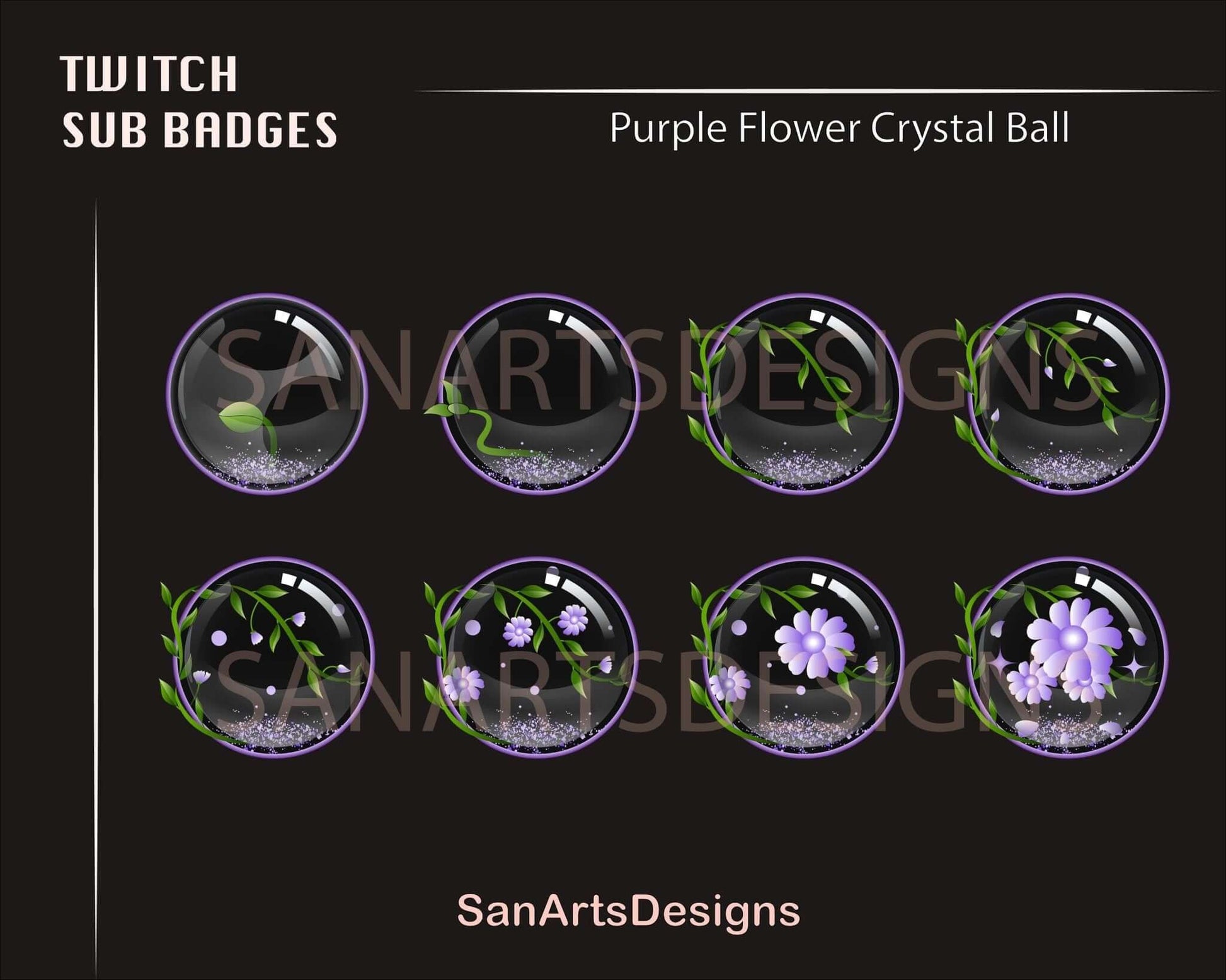 Flower Crystal Ball Twitch Sub Badges - Badges - Stream K-Arts