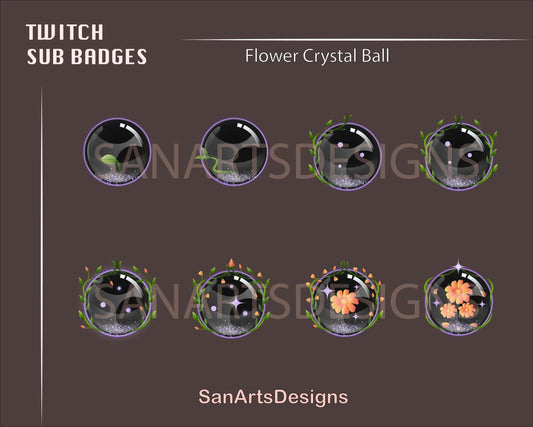 Flower Crystal Ball Twitch Sub Badges - Badges - Stream K-Arts