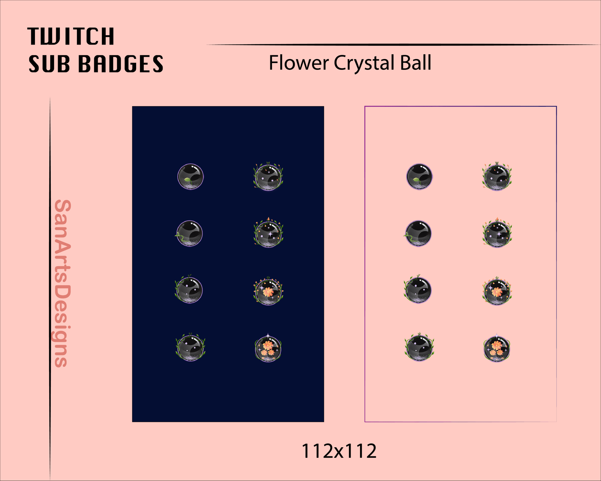 Flower Crystal Ball Twitch Sub Badges - Badges - Stream K-Arts