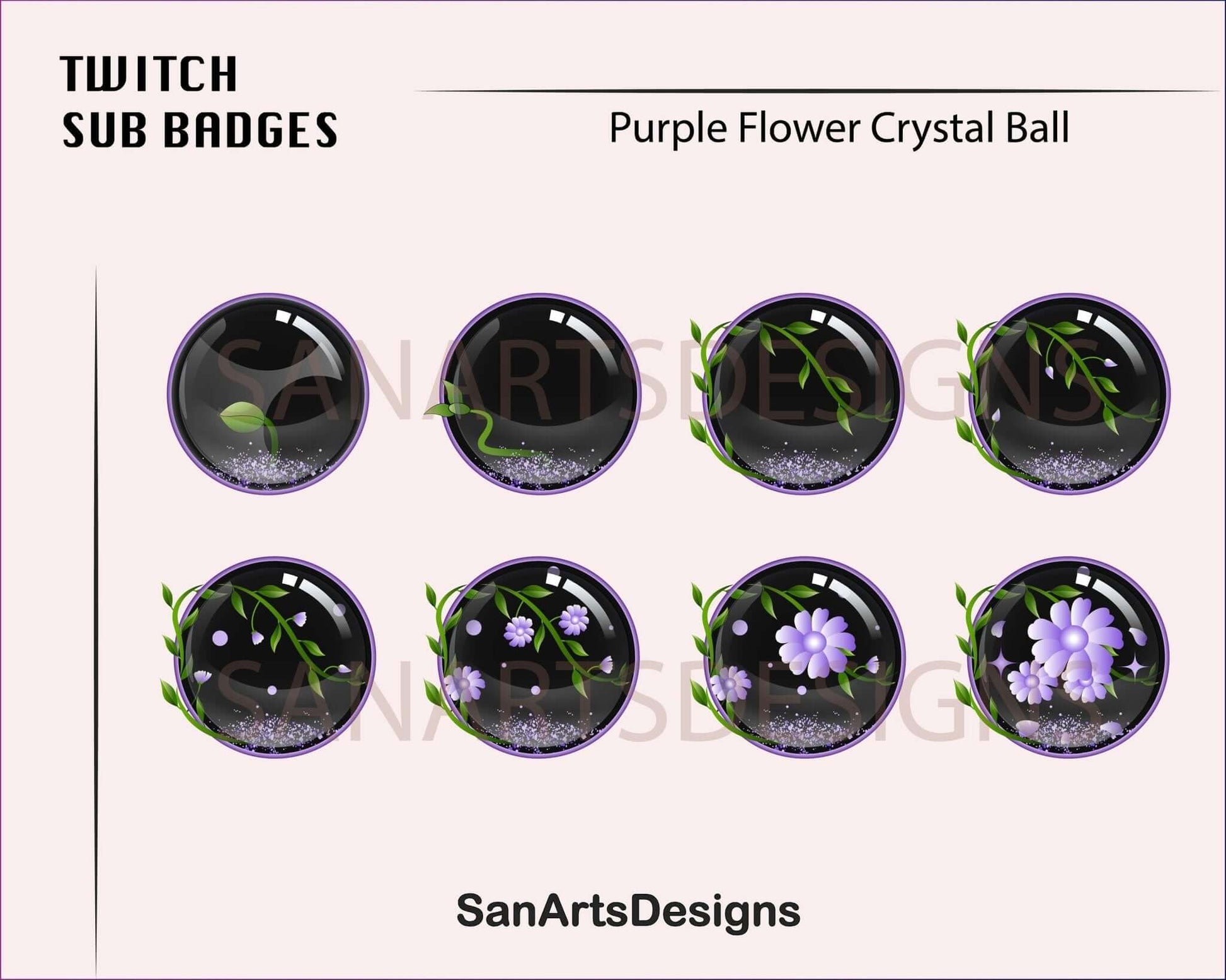 Flower Crystal Ball Twitch Sub Badges - Badges - Stream K-Arts